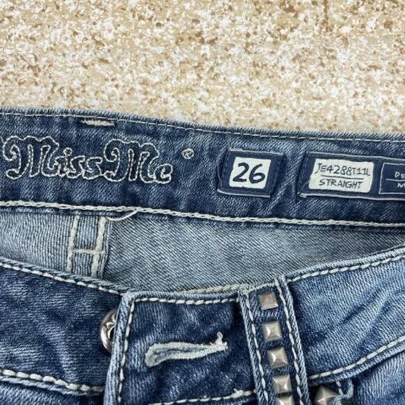 Miss Me Jeans 26 Straight MK 3D Rhinestone Flap Pocket Denim Buckle Exclusive - Picture 5 of 11